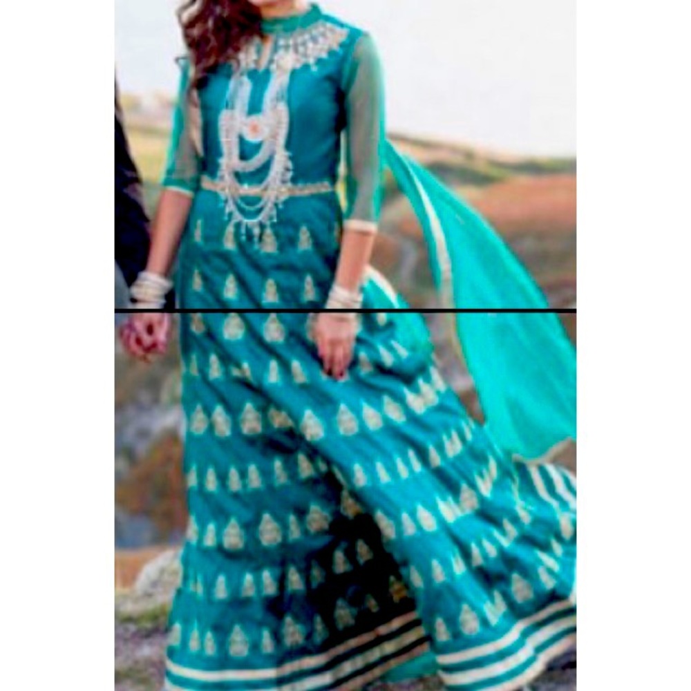 Emerald green gown style Indian outfit
